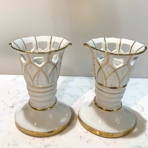 Reticulated gilded candle sticks great vintage condition.